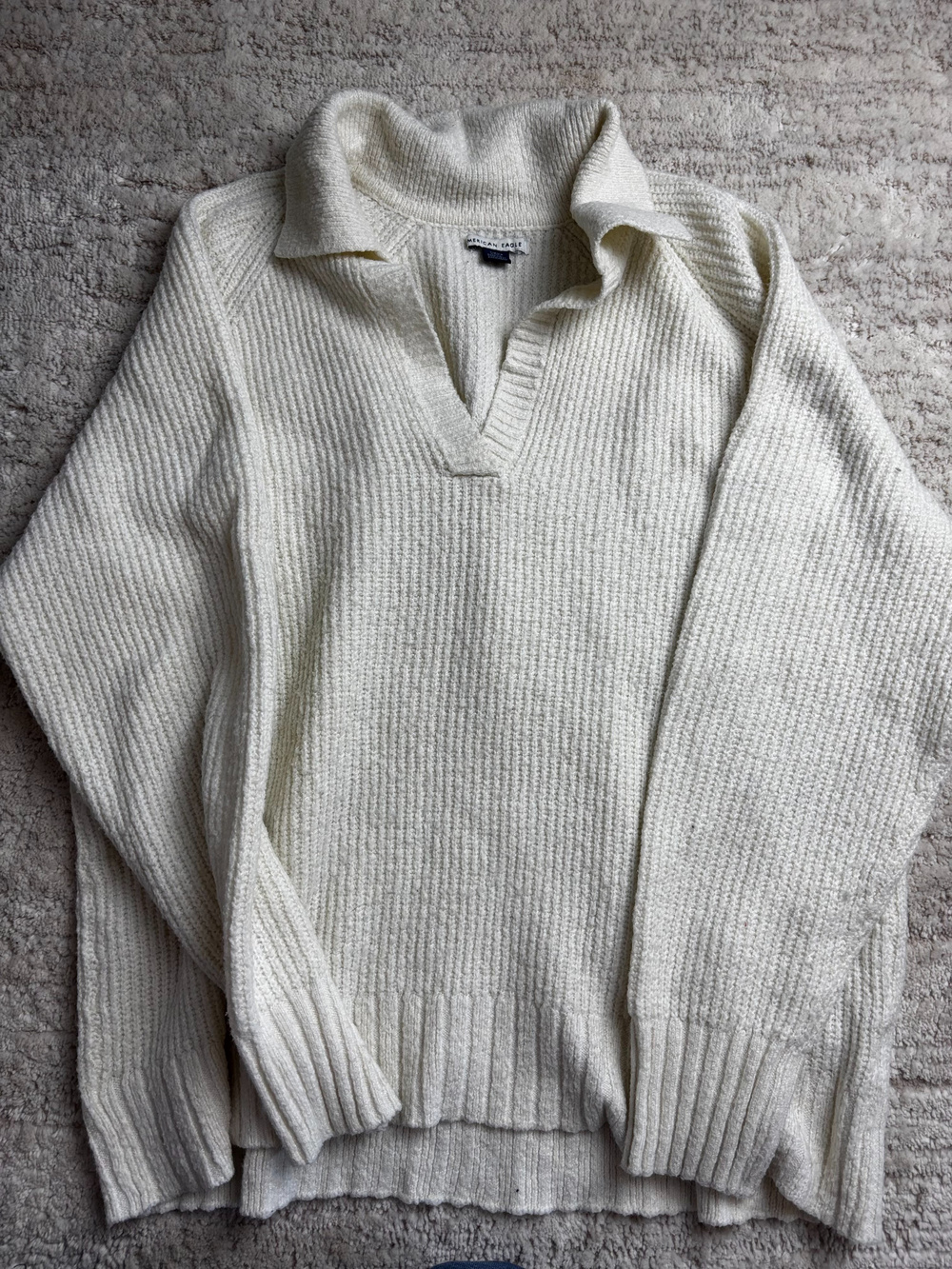 American Eagle Ribbed Knit Collared Sweater Cream Size S